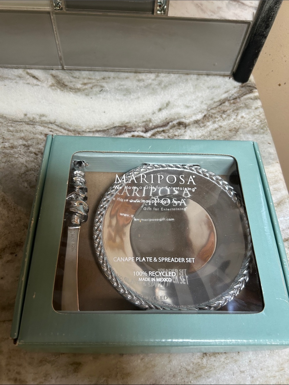 Aluminum Mariposa Canape Plate & Spreader Set New Box Gift Entertain Holiday